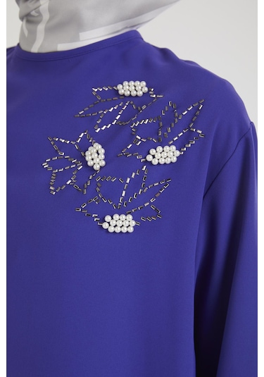 Armine Trend Kolları Düğmeli Taş Desenli Tunik-morcivert 25yt443 Morcivert