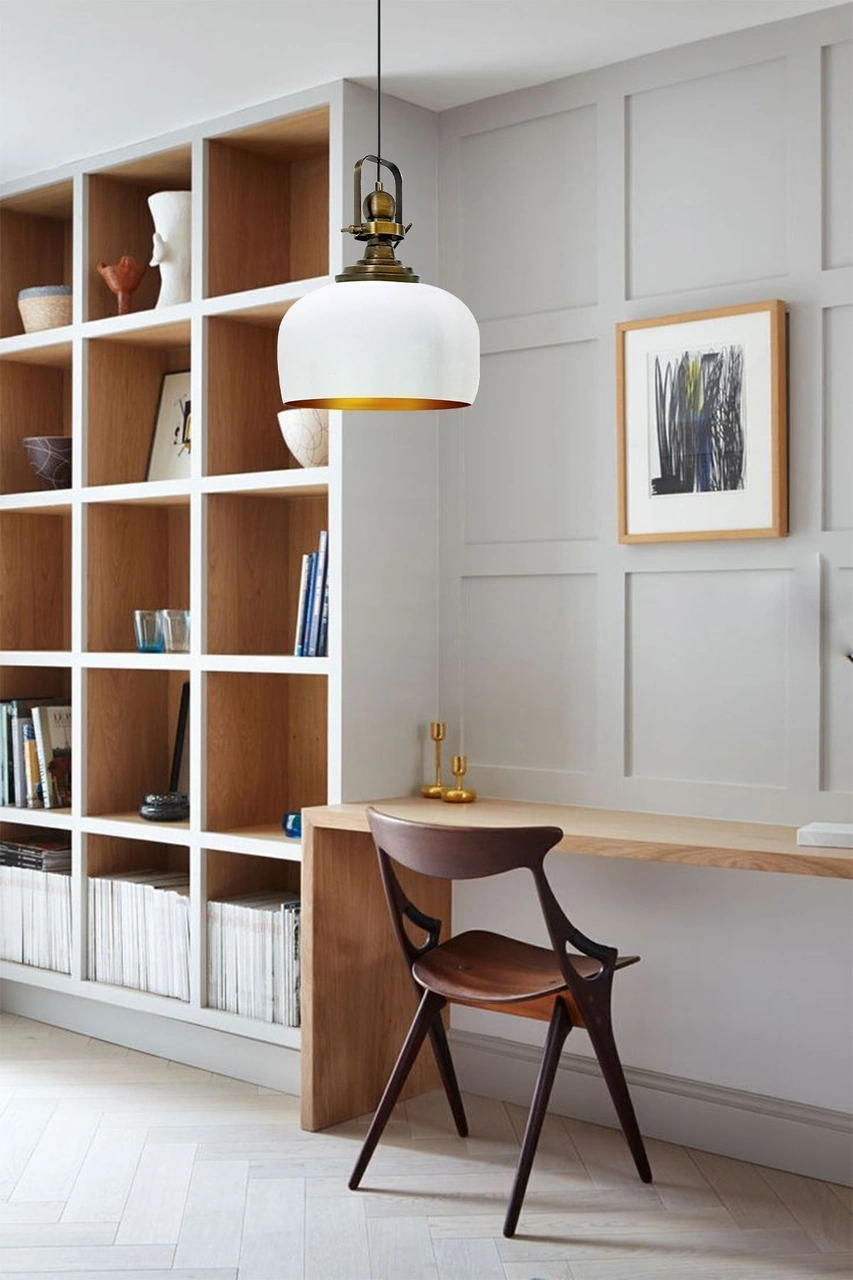 Beyaz Renk Eskitme Başlıklı Tekli Avize Salon Masaüstü Mutfak Cafe Tekli Sarkıt Lamba Vintage Beyaz