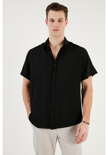Buratti Pamuk Karışımlı Kısa Kollu Regular Fit Erkek Gömlek Cf23S113139 Siyah
