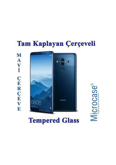 Huawei Mate 10 Pro Tam Kaplayan Çerçeveli Tempered Koruma-Mavi