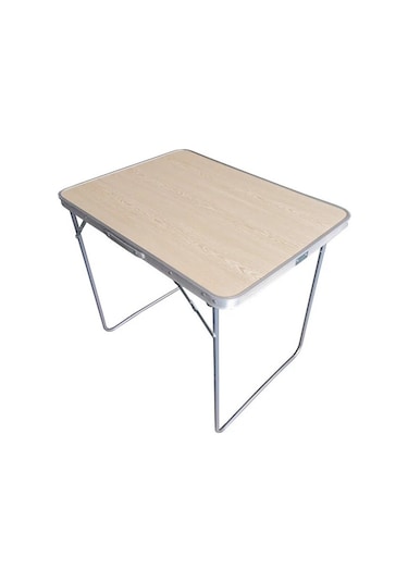 Katlanır Kamp Masası 80x60 cm Plaj masası Bahçe Masası Ahşap - Gri