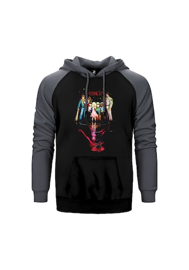 Stranger Things Team Gri Reglan Kol Kapşonlu Sweatshirt Gri