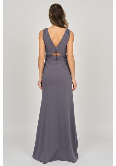 Doridorca Kadın Derin Yırtmaçlı Uzun Abiye Elbise 5927010 Gri Gri
