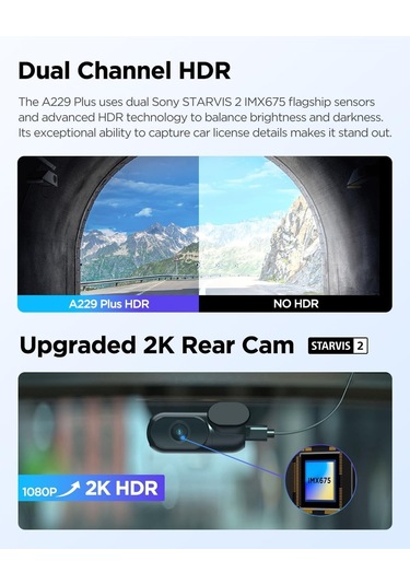 Viofo A229 Plus 3 Kameralı Ön-iç-arka 2k+2k+1080p Hdr Sony Starvi