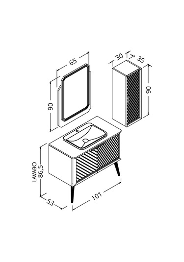 Migella 100Cm Banyo Dolabı-Beyaz/Meşe(Boy Dolap Dahil )