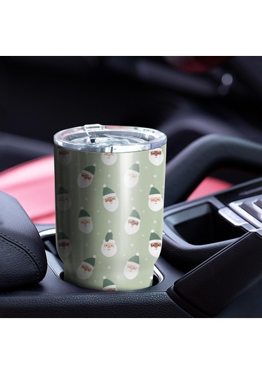 Noel Desenli 30oz Kahve Termosu, Çift Katlı Paslanmaz Çelik, Yeniden Kullanılabilir, Sızdırmaz Noel Baba Noel Yüzü