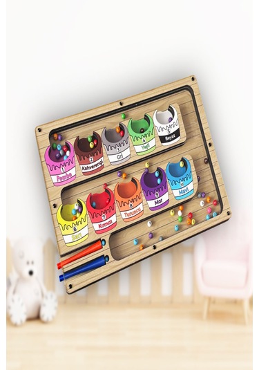 Tineke Manyetik Eğitici Renkli Sayma Ve Eşleştirme Labirenti Eğitim Oyuncağı - Ahşap Montessori Oyunu Kova