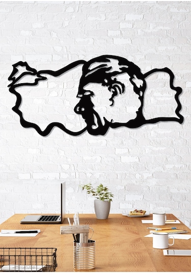 Gowpenart Atatürk Büstlü Türkiye Haritası Siyah Metal Duvar Tablo