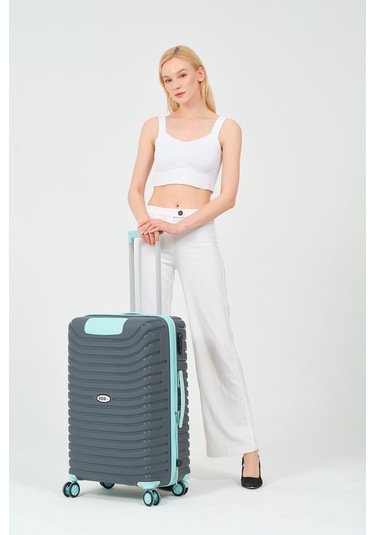 Keo-plus Gri-turkuaz Orta Boy Silikon Kırılmaz Pp Valiz Siyah