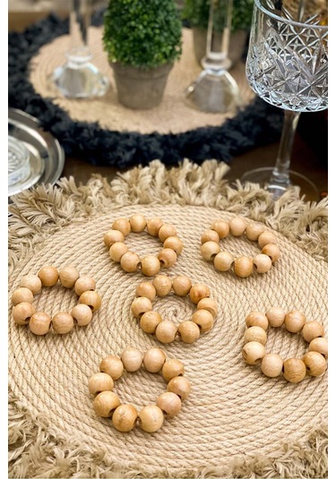 12 Adet Parlak Ahşap Boncuk Peçete Yüzüğü