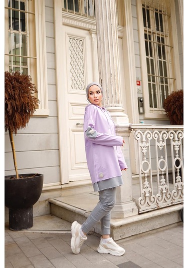 Pamuklu Tunik Pantolon Eşofman Takım Trn2030 Lila 001