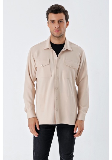 Bigdart 20193 Oversize Erkek Gömlek - Krem 001
