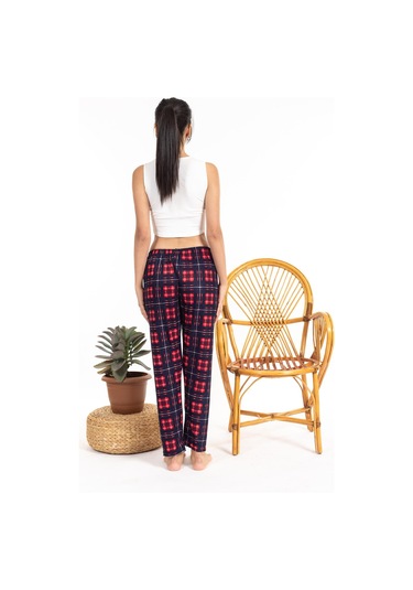 Kadın Ekoseli Süet Tek Alt Lacivert-Kırmızı