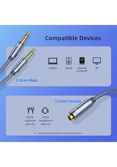 Essager Kadın Çift Erkek Mic AUX Ses Y Kablosu 3.5 MM 0.25 Metre