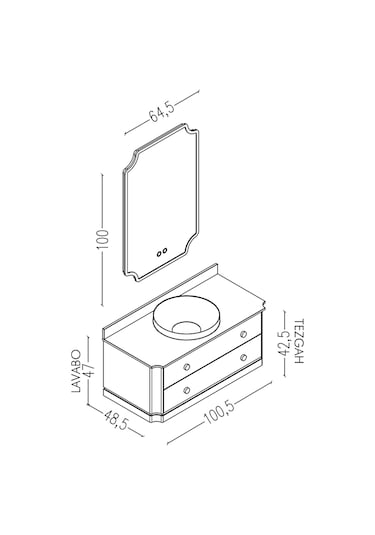 Adria 100 Cm Banyo Dolabı - Beyaz / Siyah Beyaz