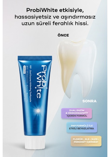 Probiwhite Beyazlatıcı Diş Macunu-pap Teknolojili,mikro Hidroksiapatit+enzim Formül,vegan Beyazlatma