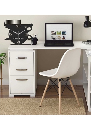 Kişiye Özel Isimli Kuaför Temalı Masa Saati Hediyelik Siyah