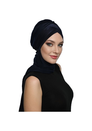 Çapraz Pike Atkılı Astarlı Lacivert Hazır Türban Tesettür Bone