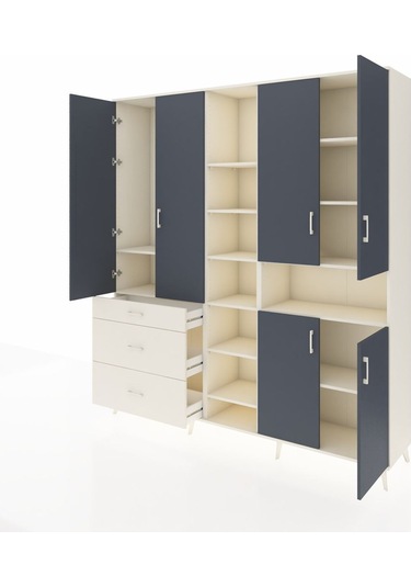 Hyperion Dolap 13 Raflı 3 Çekmeceli 6 Kapaklı 220x44x243 Aytaşı-antrasit/aytaşı Antrasıt/aytası