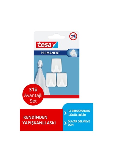 Permanent Askı Plastik Küçük Dikd. Beyaz 3 Adet X 3 Paket Toplam 6 Askı Diğer