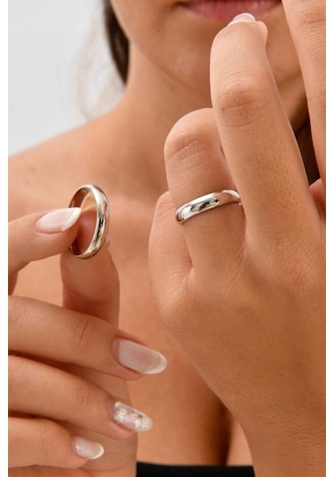 4 Mm Bombeli Gümüş Alyans Ince Söz Nişan Yüzüğü Wr22-1