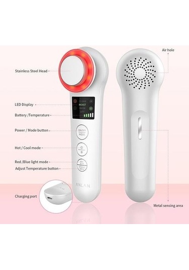 Ultrasonik Titreşim Isıtma Iontoforez Ems Kırmızı Mavi Işık Soğuk Ve Sıcak Ithalat Enstrüman Anti Aging Masaj Cilt Bakımı Iyon Cihazı Mew0hn Beyaz