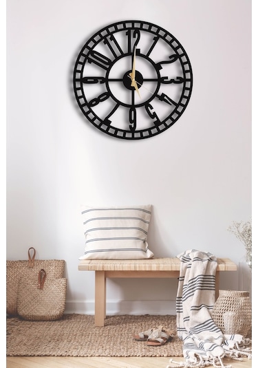 50X50 Dekoratif Duvar Saati + Tablo 35 Cm Hediye (492531997) Siyah