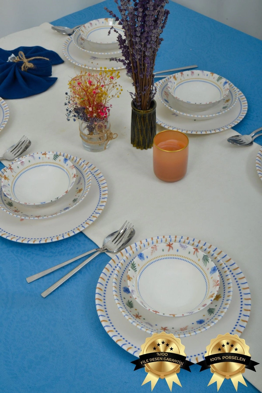 Dalya 18 Parça 6 Kişilik Porselen Yemek Takımı Çok Renkli