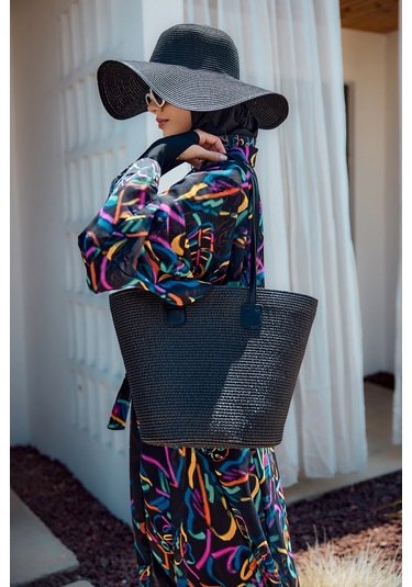 Remsa Tesettür Mayo Üzerine Tek Kaftan Kimono Pareo Siyah04 Rp035 Yağmur Lacivert