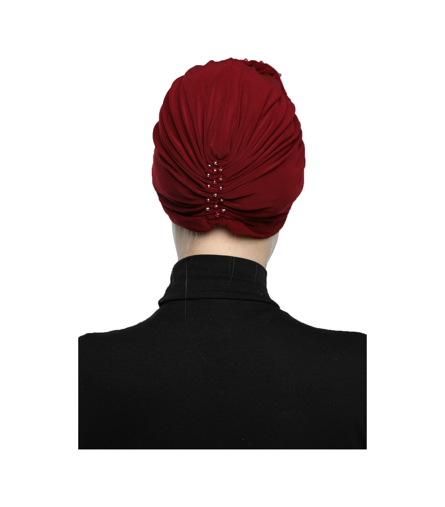 Kristal Yelpaze Taş Işlemeli Çift Taraflı Astarlı Bordo Hazır Türban Tesettür Abiye Bone Bordo