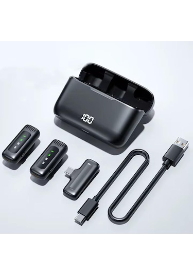 Type-c Uyumlu Yeni Kablosuz Yaka Mikrofonu Taşınabilir Şarj Kutus