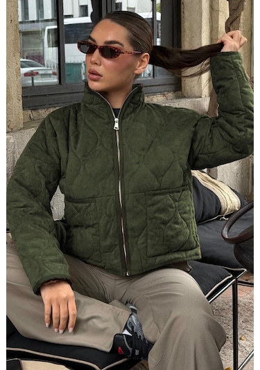 Madmext Haki Dik Yaka Kapitone Kadın Mont Mg2568 Haki