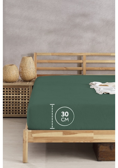 The Berb Pamuklu Havlu Çarşaf 4 Kenarı Lastikli Tek/çift Kişilik Lastikli Havlu Çarşaf Orman Yeşili