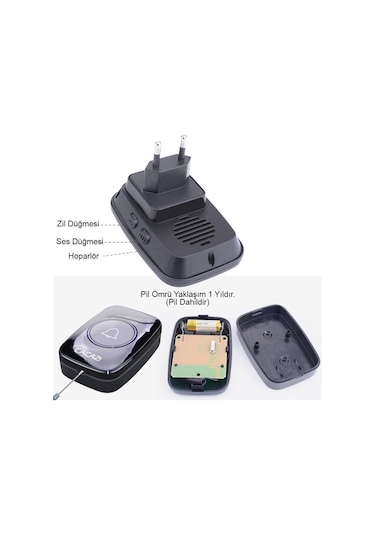 Cacazi 2 Alıcılı 1 Buton Kablosuz Kumandalı Kapı Zili