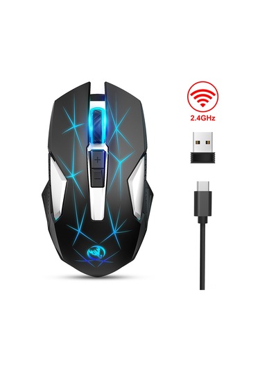 Maiyame Kablosuz Mouse T300 Opto-elektronik 2.4g 10m Mesafe 7 Tuş 3 Seviye Dpı 1000/1600/2400 600mah Pil Siyah Optik