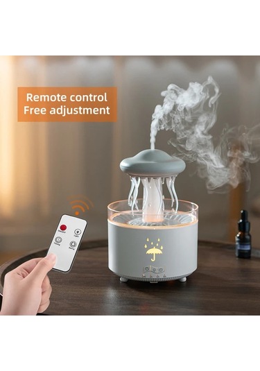 Motion003 Beyaz Denizanası Modeli Yağmur Damlası Aroma Difüzörü 7 Renkli Gece Işığı 3 Hızlı Zamanlayıcı Ev Ofis İçin