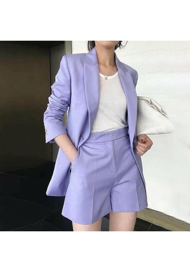 Zanzea İş Kıyafetleri Kadın Hırka Ve Şort Günlük İki Parçalı Takım Elbise Mor