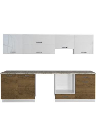 Decoraktiv Elite 280y Ank Mdf Hazır Mutfak Dolabı - Tezgah Dahil - Naturel Pera Beyaz - Meşe