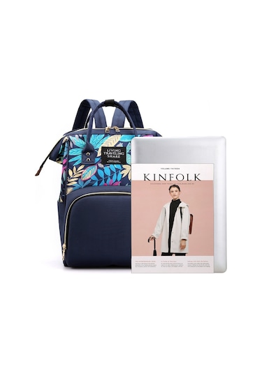 Sones Çiçek Desenli Şık Anne Bebek Seyahat Çantası, Biberon Bölmeli Çanta Mavi