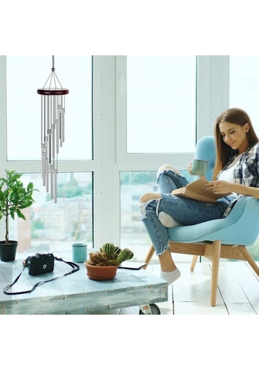 Geeksen "12 Borulu Metal Bahçe Rüzgar Çanı - Ahşap Ve Alüminyum Melodik Dekor"