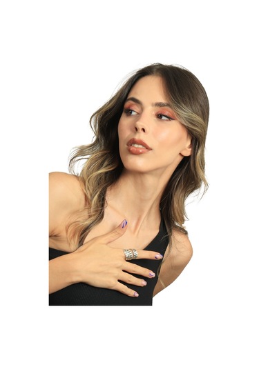 Kadın Antik Gümüş Kaplama Dolama Model Kabartma Dokulu Yaprak Formlu Yüzük Gümüş