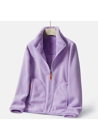 Snapbuy Çift Taraflı Fermuarlı Kadın Polar Üst Açık Mor
