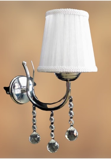 Metal Krom Taşlı Beyaz Başlıklı Aplik Beyaz