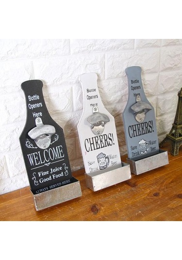 Siyah Talos Ahşap Asılı Şişe Açacağı Vintage Sökücü Restoran Duvar Plaket Dekor Siyah