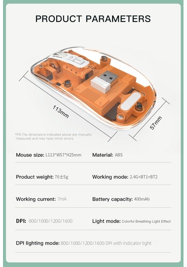 Cbtx Kablosuz Type-C Manyetik Üç Modlu Şeffaf Mouse