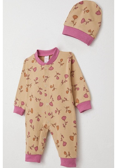 Breeze Kız Bebek Tulum Çiçek Desenli 0-6 Ay, Açık Kahverengi Açık Kahverengi