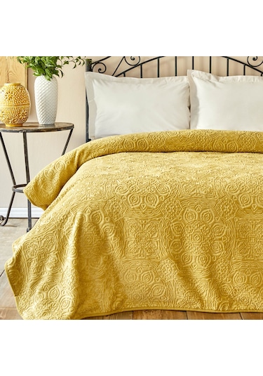 Karaca Home Scala Hardal Çift Kişilik Embosy Battaniye Hardal