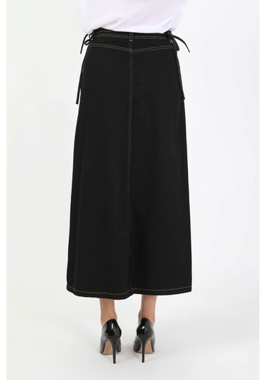 Yandan Bağlamalı Denim Etek-siyah Siyah