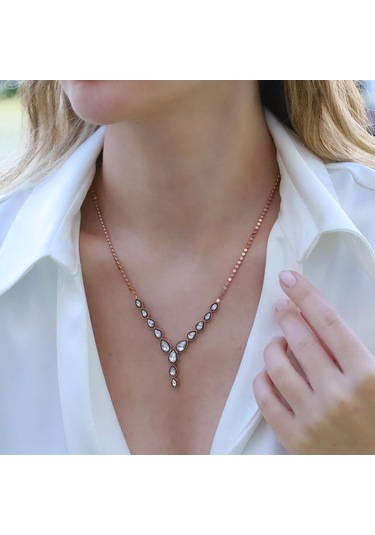 Damla Elmas Montür Modeli Rose Gold Gümüş Set Gümüş