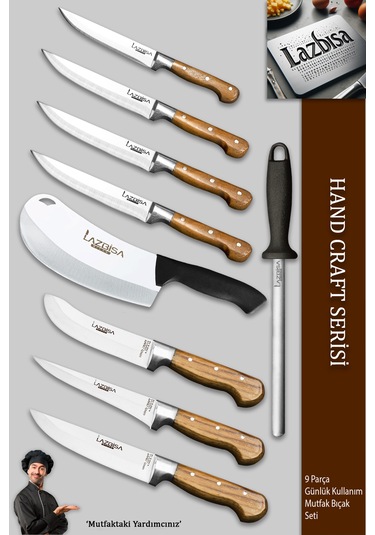 Hand Craft Pro Serisi Mutfak Bıçak Seti 9 Parça Mfp-386 Ahşap - Siyah